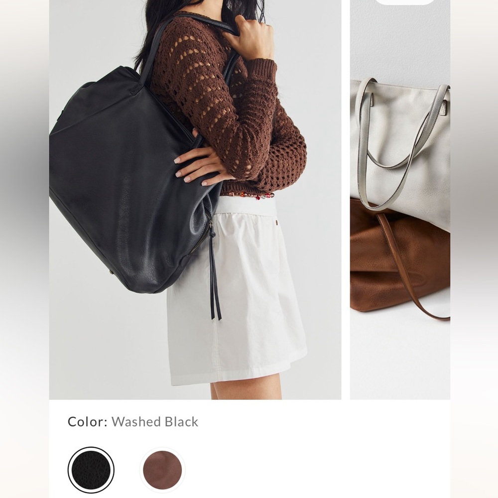 Free people slid slouchy vegan tote in washed black